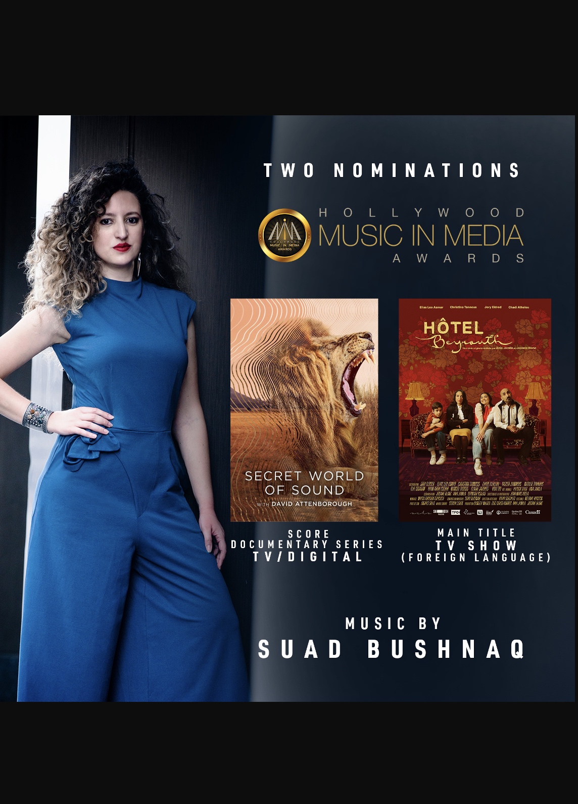 '2 Hollywood Music in Media Nominations for Suad Bushnaq' core news picture